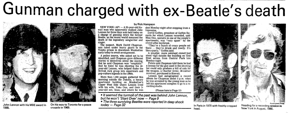 daily-advocate-newspaper-1209-1980-john-lennon-murder Gunman Charged with Ex-Beatle's (John Lennon) Death, Daily Advocate newspaper article 9 December 1980