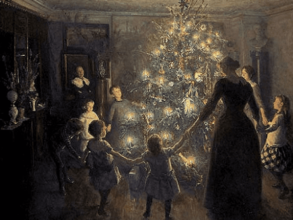 Painting: “Happy Christmas” by Johansen Viggo, 1891