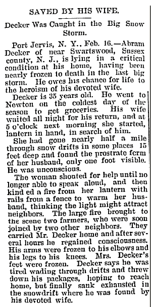 idaho-daily-statesman-newspaper-0218-1898-abram-decker-rescue Saved by His Wife: Decker Was Caught in the Big Snowstorm, Idaho Daily Statesman newspaper article 18 February 1898