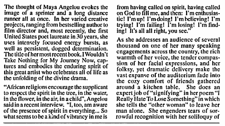 afro-american-gazette-newspaper-1220-1993-maya-angelou article about Maya Angelou, Afro-American Gazette newspaper article 20 December 1993