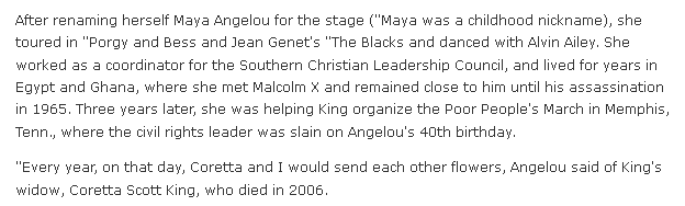 charleston-gazette-newspaper-0529-2014-maya-angelou-obituary obituary for Maya Angelou, Charleston Gazette newspaper article 29 May 2014