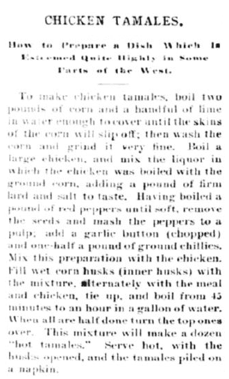 daily-herald-newspaper-0611-1899-tamales tamales recipe, Daily Herald newspaper article 11 June 1899