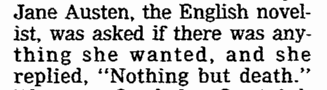 oregonian-newspaper-0928-1986-jane-austen-last-words Jane Austen's last words, Oregonian newspaper article 28 September 1986