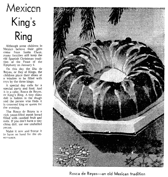 seattle-daily-times-newspaper-1208-1971-rosca-de-reyes-photo article about Rosca de Reyes including a recipe, Seattle Daily Times newspaper article 8 December 1971