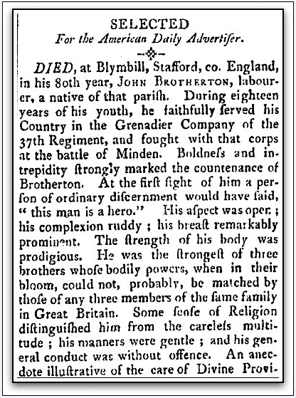 hampshire-gazette-newspaper-1122-1809-john-brotherton-obituary-top obituary for John Brotherton, Hampshire Gazette newspaper article 22 November 1809
