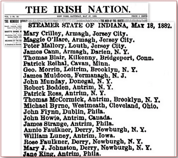 irish-nation-newspaper-0527-1882-irish-passenger-list Irish immigrants passenger list, Irish Nation newspaper article 27 May 1882