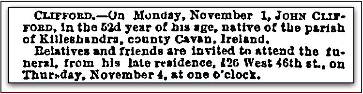 new-york-herald-newspaper-1104-1880-john-clifford-obituary obituary for John Clifford, New York Herald newspaper article 4 November 1880