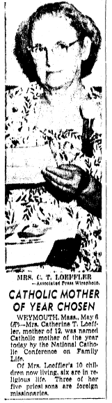 san-diego-union-newspaper-0507-1949-catherine-loeffler-mother-of-year article about 1949 Catholic Mother of the Year Catherine T. Loeffler, San Diego Union newspaper article 7 May 1949
