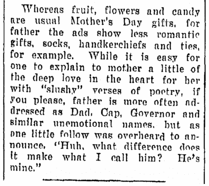 article about gifts for Father's Day, Daily Herald newspaper article 11 June 1930