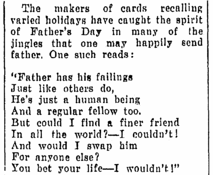 poem for Father's Day, Daily Herald newspaper article 11 June 1930