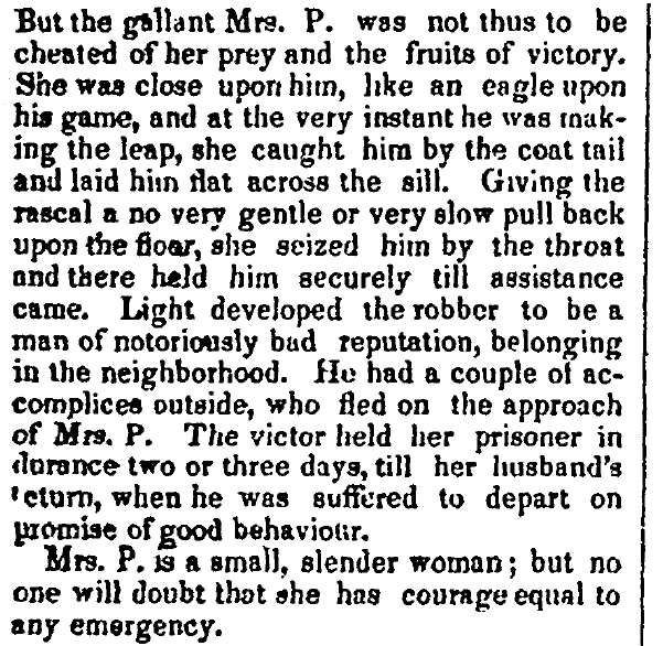 article about Mrs. Porter Philbrook, National Aegis newspaper article 25 December 1850