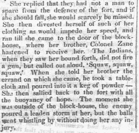 article about Elizabeth Zane, Semi-weekly Eagle newspaper article 11 October 1849