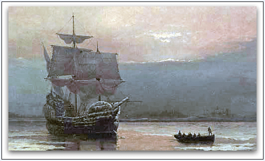 painting: “Mayflower in Plymouth Harbor” by William Formby Halsall