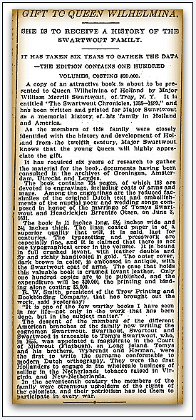Gift to Queen Wilhelmina, New York Tribune newspaper article 23 November 1899