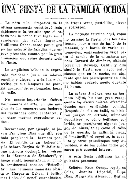 a Spanish-language article about the "Familia Ochoa," Heraldo de Mexico newspaper article 12 September 1928
