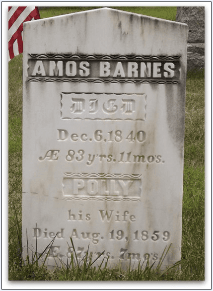 photo of the tombstone for Amos and Polly Barnes