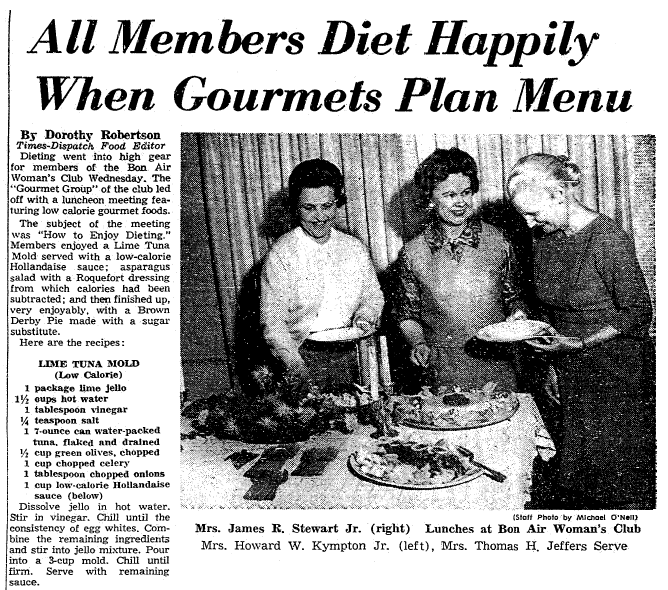 recipes, Richmond Times Dispatch newspaper article 27 February 1964