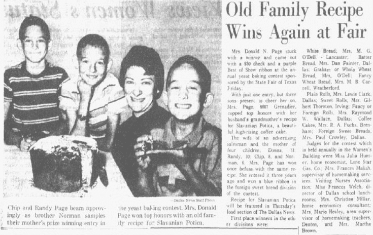 Old Family Recipe Wins Again at Fair, Dallas Morning News newspaper article 12 October 1963