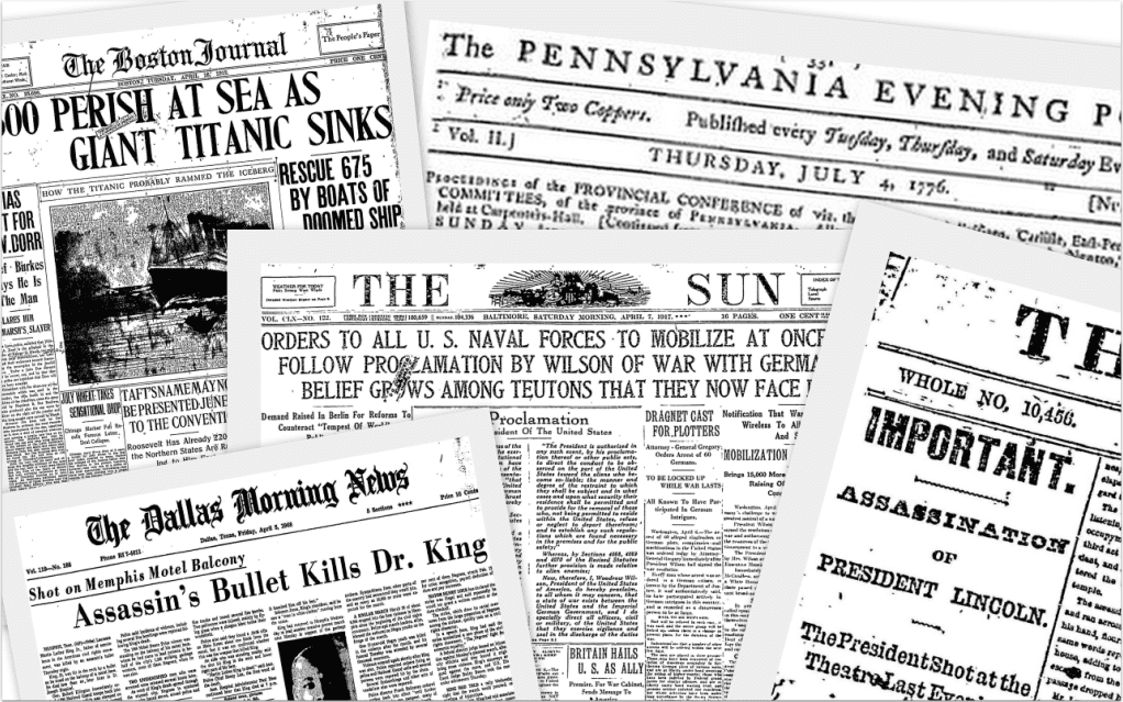 montage of the front pages of various newspapers