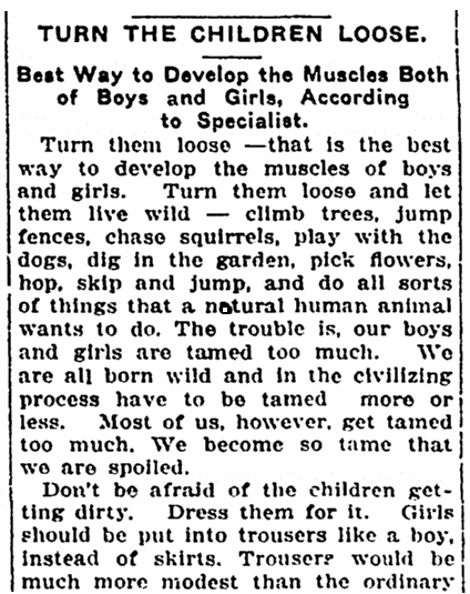 article offering parental advice, Springfield Daily News newspaper article 29 December 1915