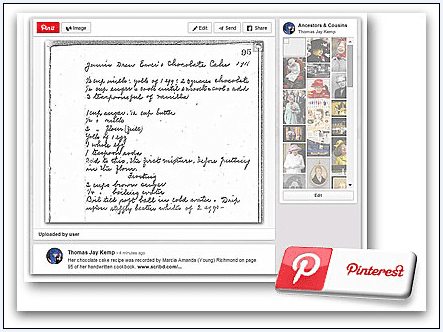 screenshot of a Pinterest board showing a recipe for chocolate cake