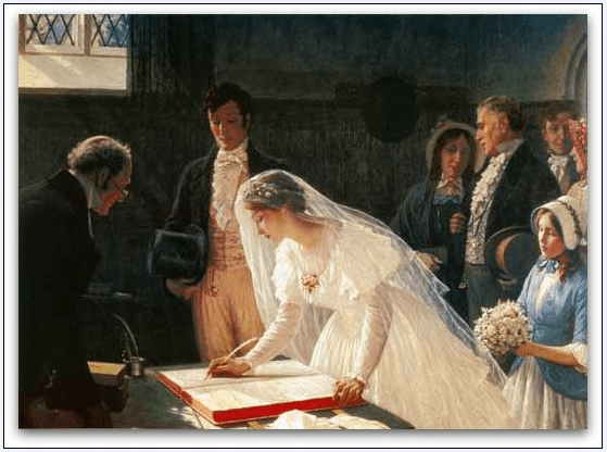 Painting: “The Wedding Register,” Edmund Blair Leighton, 1920