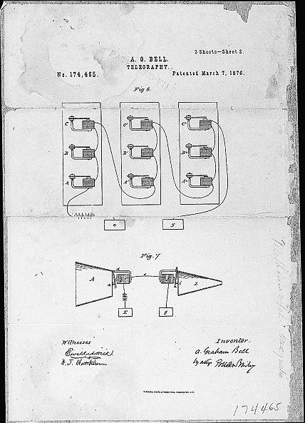 Illustration: Alexander Graham Bell’s telephone patent drawing, 7 March 1876