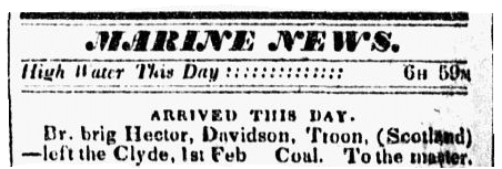 article about the ship Hector, Southern Patriot newspaper article 24 March 1834