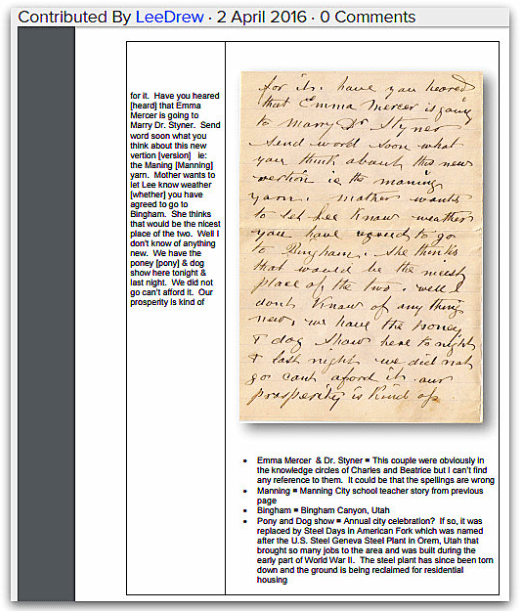photo of an old family letter transcribed & uploaded by Lee Drew