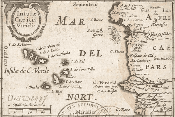 Map: Insulae Capitis Viridis (1598), showing Cape Verde. Credit: Bibliothèque nationale de France; Wikimedia Commons.