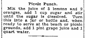 A recipe for picnic punch, Seattle Daily Times newspaper article 22 June 1928