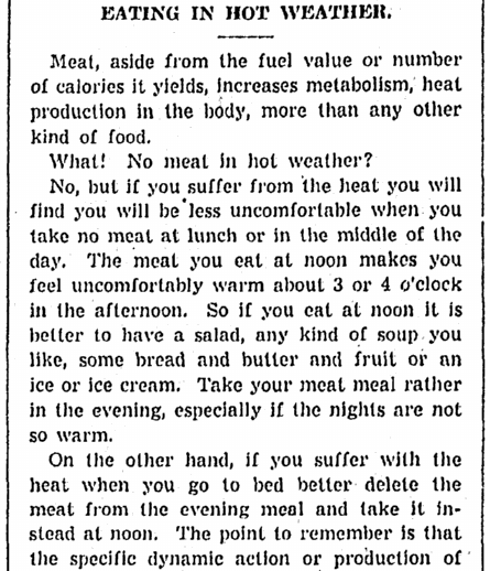 An article about coping with a heat wave, Daily Illinois State Journal newspaper article 15 July 1936