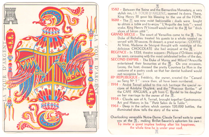 Photo: playing card from the Paris restaurant “La Tour d’Argent”