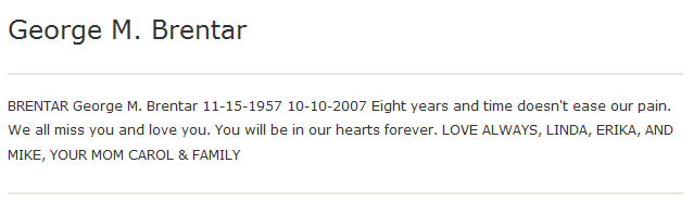 A memorial notice for George Brentar, Plain Dealer newspaper article 10 October 2015