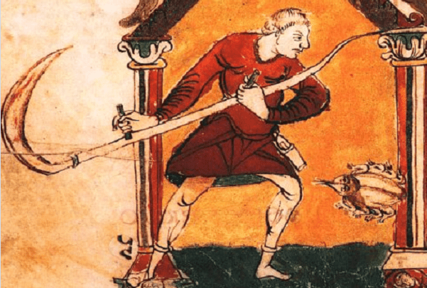 Illustration: German peasant with scythe, c. 850. Credit: Wikimedia Commons.
