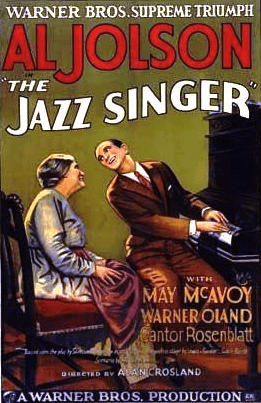 Illustration: poster for the movie "The Jazz Singer" featuring stars Eugenie Besserer and Al Jolson, 1927
