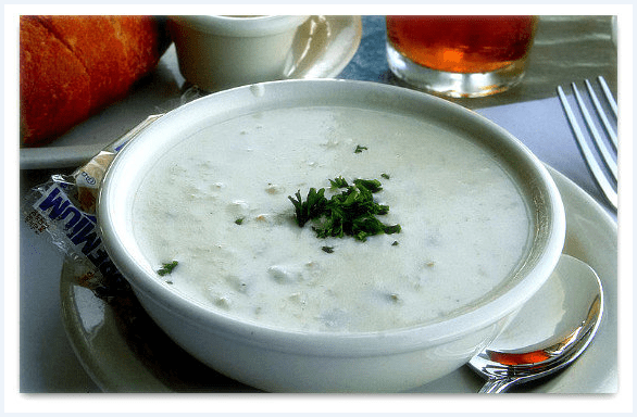 Photo: a bowl of New England clam chowder