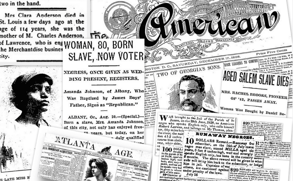 A montage of African American newspapers in GenealogyBank