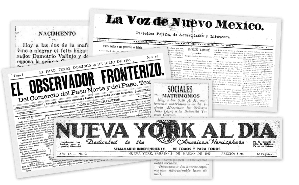 A montage of Hispanic American newspapers in GenealogyBank