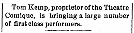 An article about Tom Kemp, Black Hills Daily Pioneer newspaper article 7 September 1878