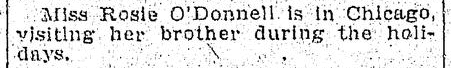 An article about Rosie O'Donnell, Saginaw News newspaper article 30 December 1911