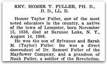 An obituary for Homer Taylor Fuller, Granite Monthly: A New Hampshire Magazine, Volume 40 (Concord, New Hampshire), September 1908