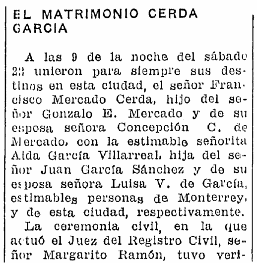 Wedding notices, Prensa newspaper article 23 September 1934
