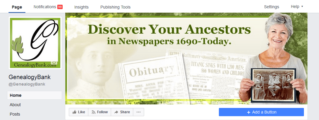 Photo of GenealogyBank's Facebook page