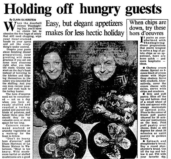 An article about appetizers, Boston Herald newspaper article 25 November 1991