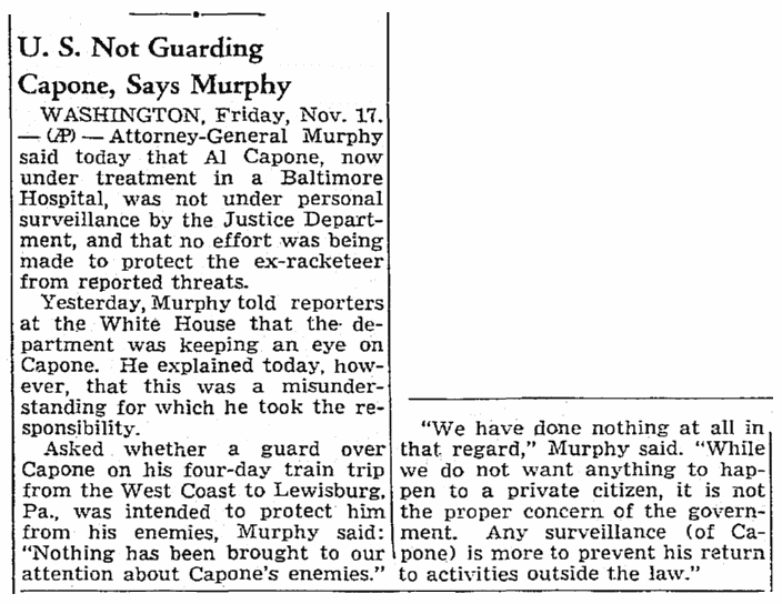 An article about Al Capone, Seattle Daily Times newspaper article 17 November 1939