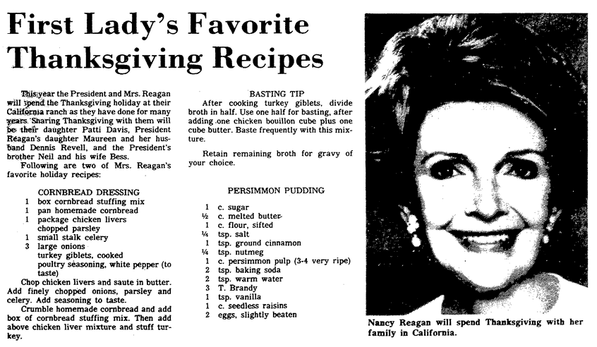 Thanksgiving recipes, State newspaper article 18 November 1981