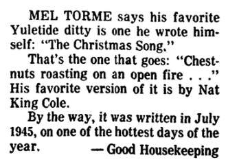 An article about "The Christmas Song," Boston Herald newspaper article 27 November 1977