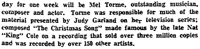An article about "The Christmas Song," Boston Traveler newspaper article 4 February 1966