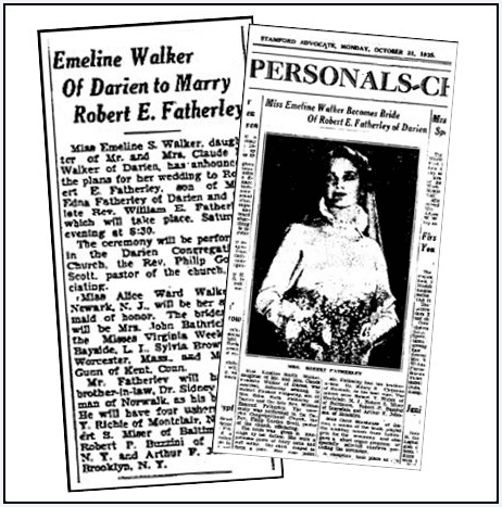Newspaper articles about the wedding of Emeline Walker and Robert Featherley